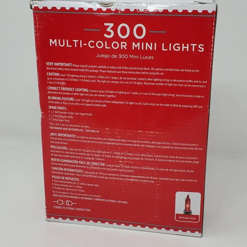 Holiday Time 300 Multi Color Mini christmas light set New in Box 62.5 Ft Green